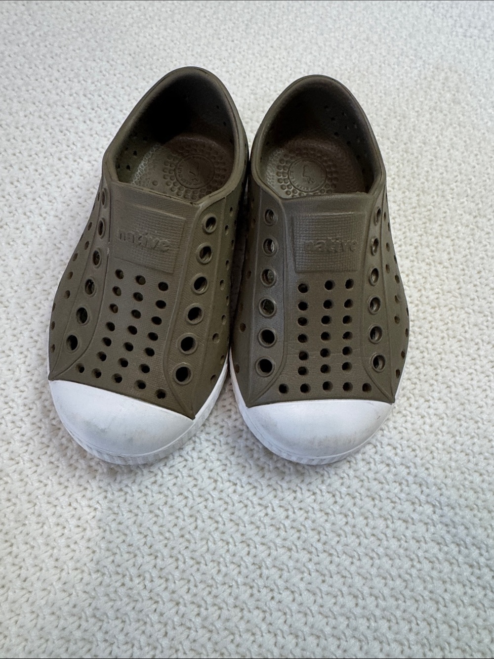 Native Slip-On Casual Shoes in Olive and White